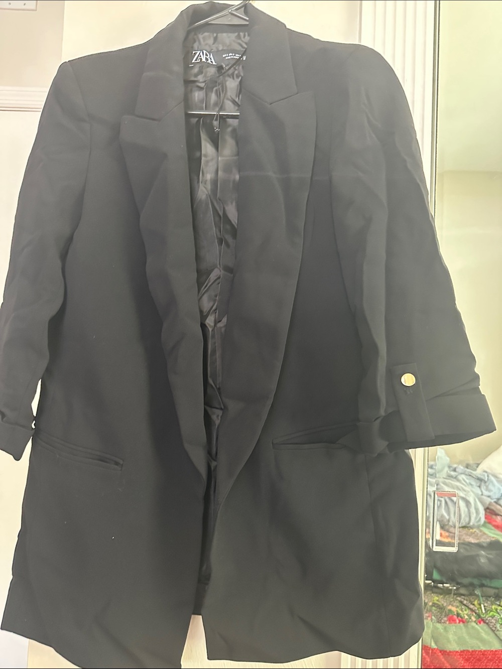 Zara Black Oversized Blazer with Gold Button Detail
